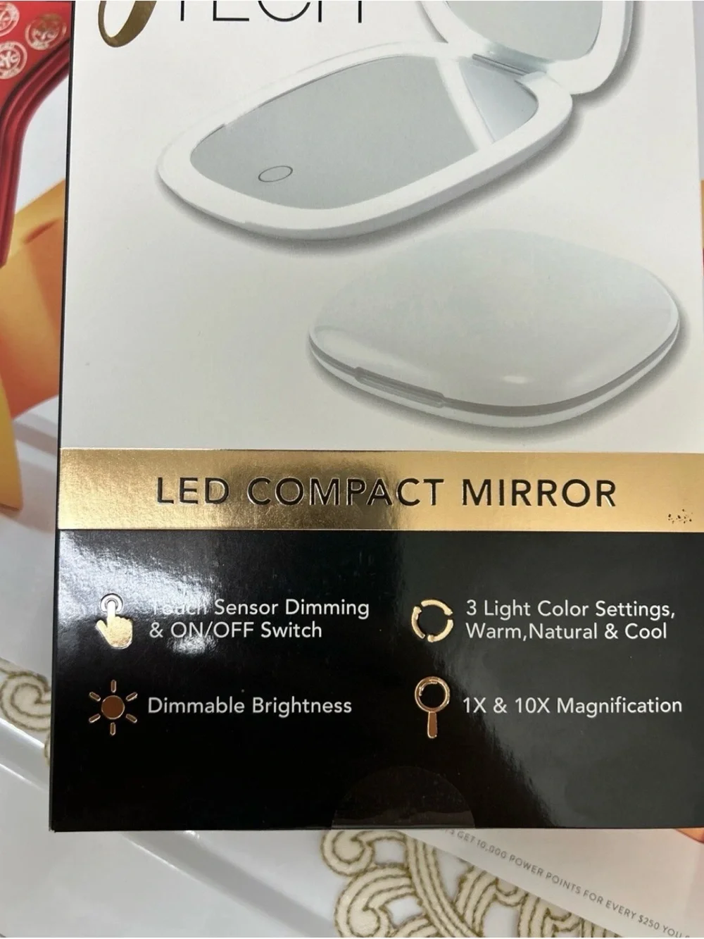 GloTech LED Compact Makeup Mirror 1x & 10x Magnification - Choose Black or White